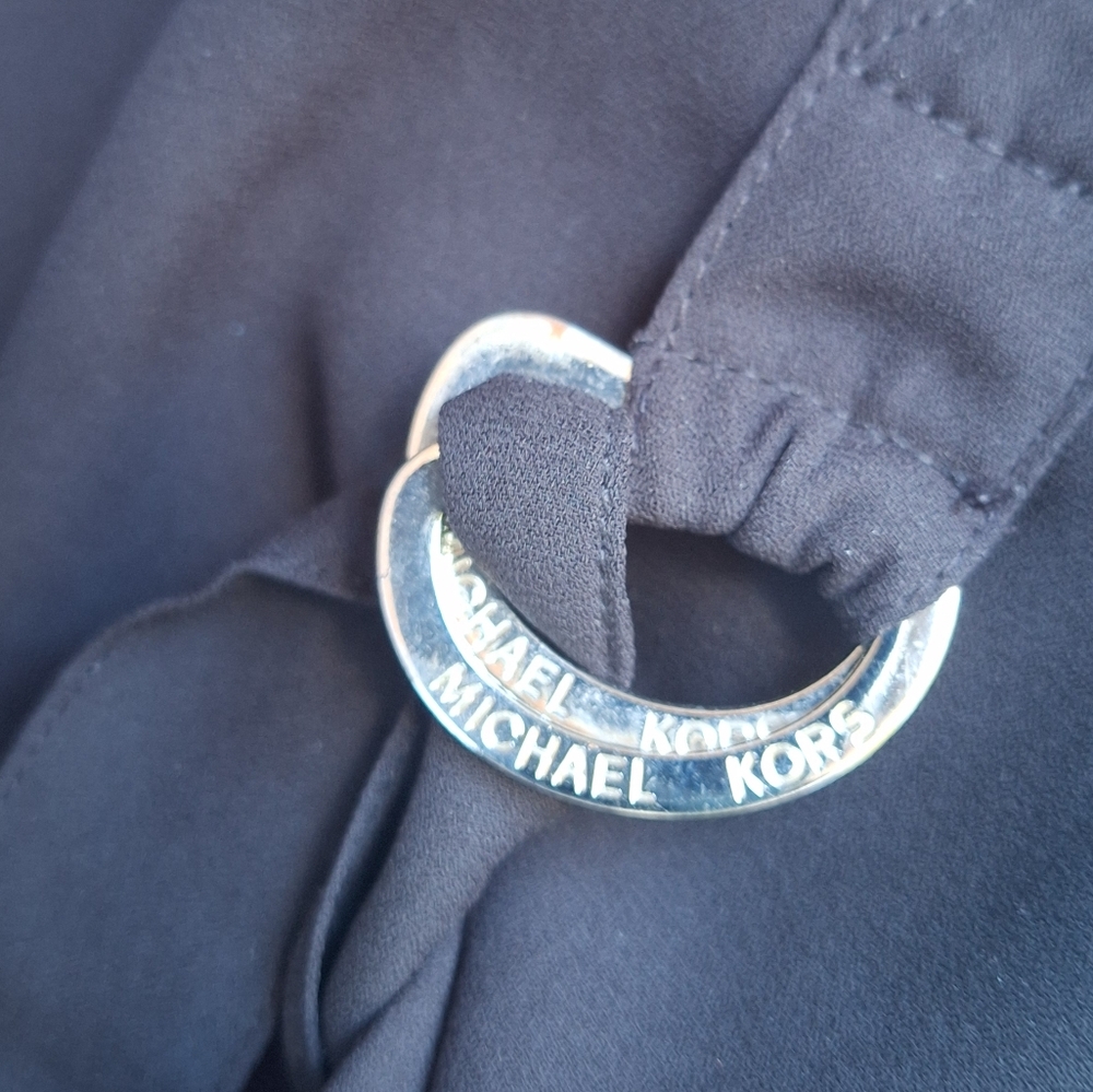 Michael Kors Top Blouse Zipper 3/4 Long Sleeves Collar Pockets Logo Hardware M - Picture 4 of 14